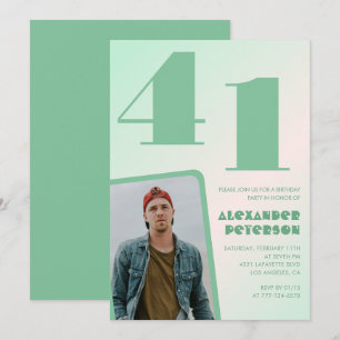 Convites de aniversário de 41 anos gradiente verde