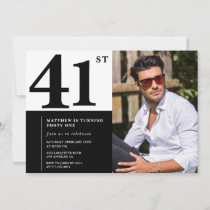 Convites de Aniversário de 41 anos Preto e Branco 