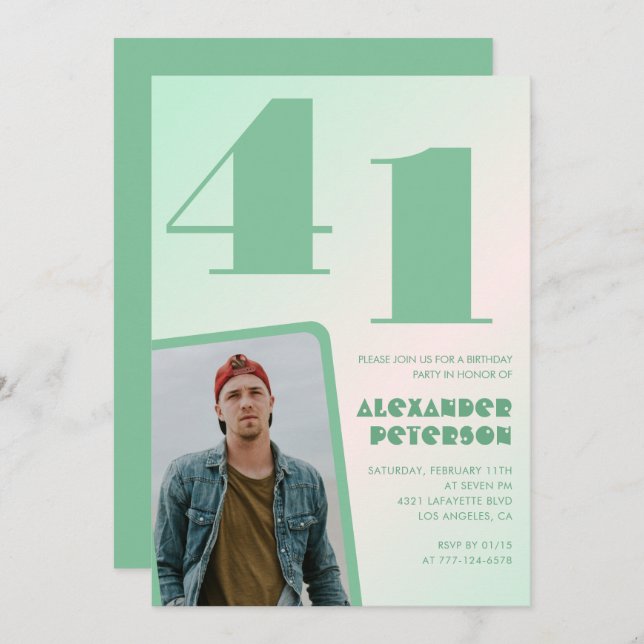 Convites de aniversário de 41 ruas verdes Foto de  (Frente/Verso)