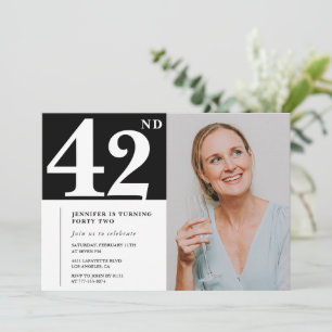 Convites de Aniversário de 42 Anos com Foto Preto 