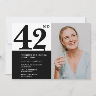 Convites de Aniversário de 42 Anos Foto Preto e Br