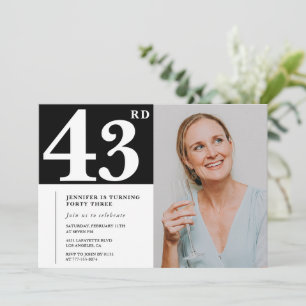 Convites de Aniversário de 43 anos com Foto Preto 