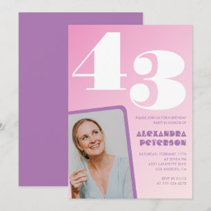 Convites de aniversário de 43 anos Pink Groovy Ret