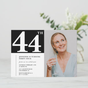 Convites de aniversário de 44 anos com foto preto 