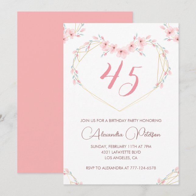 convites de aniversário de 45 anos Boho Floral Ele (Frente/Verso)