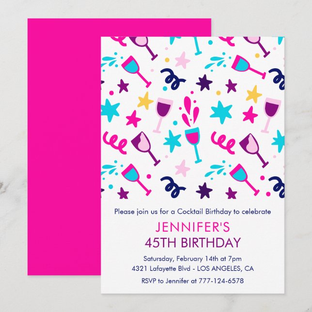 convites de aniversário de 45 anos Cocktail Modern (Frente/Verso)