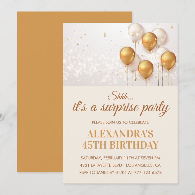 convites de aniversário de 45 anos Festa surpresa  (Frente/Verso)