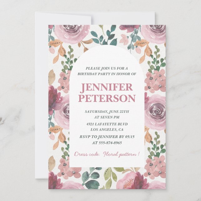 convites de aniversário de 45 anos Floral Boho Ele (Frente)