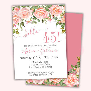 Convites de Aniversário de 45 anos Pink Floral Mod