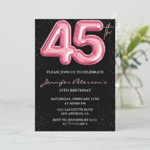 Convites de aniversário de 45 anos rosa Balão Glam
