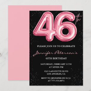 Convites de aniversário de 46 anos Black Pink Balã