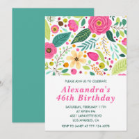 Convites de aniversário de 46 anos Floral Elegante