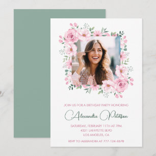 Convites de aniversário de 46 anos Floral Foto Ele