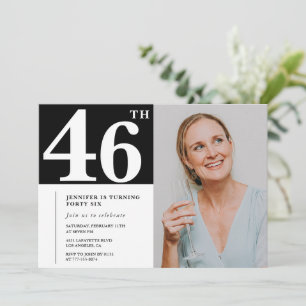 Convites de Aniversário de 46 anos Foto Preto e Br