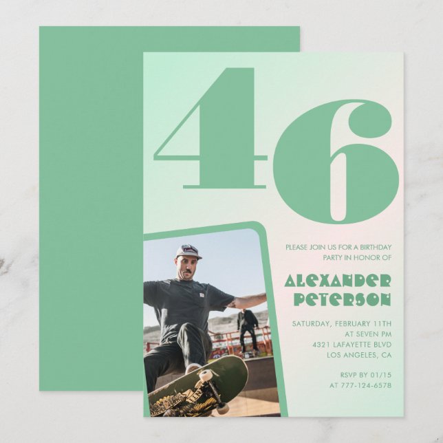 Convites de aniversário de 46 anos gradiente verde (Frente/Verso)