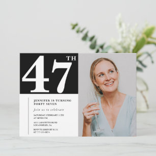 Convites de Aniversário de 47 anos em Foto Preto e