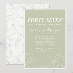 Convites de aniversário de 47 anos Floral Verde El