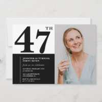 Convites de Aniversário de 47 Anos Foto Preto e Br
