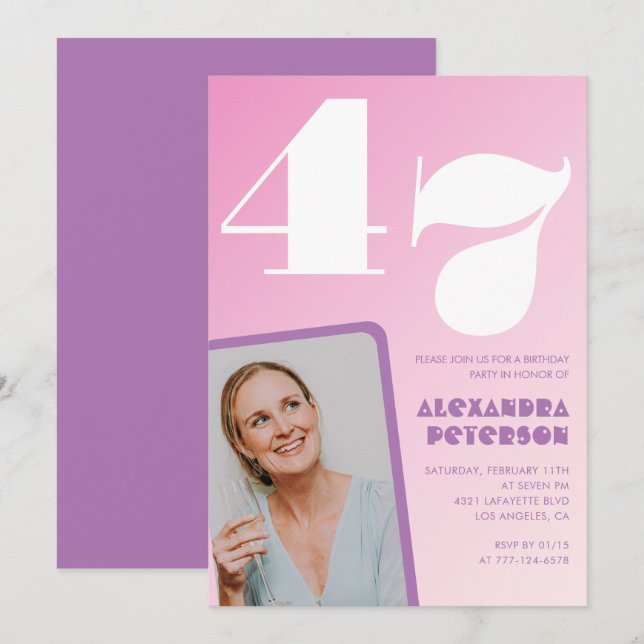 Convites de aniversário de 47 anos Pink Groovy ret (Frente/Verso)
