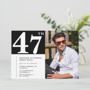 Convites de aniversário de 47 anos Preto e Branco