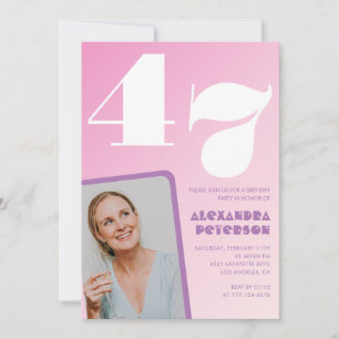 Convites de aniversário de 47 anos rosa Foto retrô