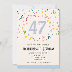Convites de aniversário de 47 anos simples Confete