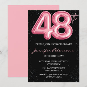 Convites de aniversário de 48 anos Black Pink Balã