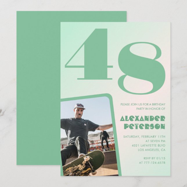 Convites de aniversário de 48 anos gradiente verde (Frente/Verso)