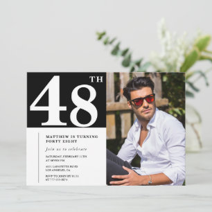 Convites de aniversário de 48 anos Preto e Branco