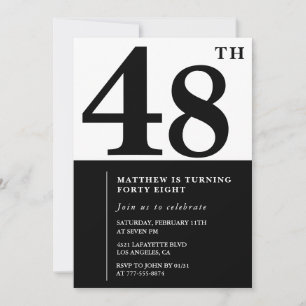convites de aniversário de 48 anos Preto e Branco