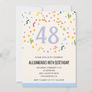 Convites de aniversário de 48 anos simples Confete
