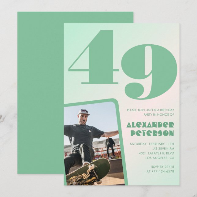Convites de aniversário de 49 anos gradiente verde (Frente/Verso)