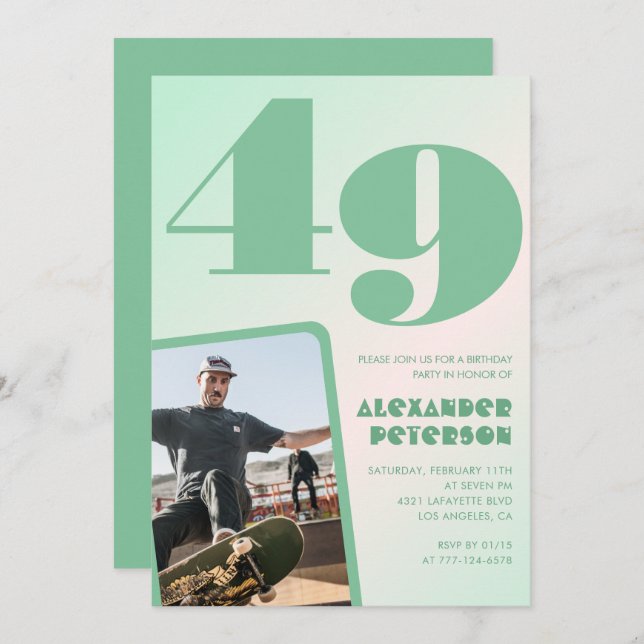 Convites de aniversário de 49 anos para gradiente  (Frente/Verso)