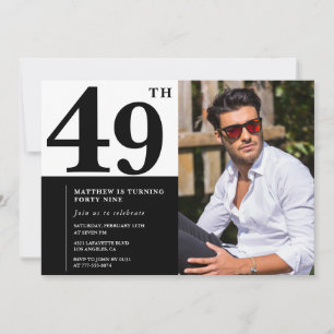 Convites de Aniversário de 49 Anos Preto e Branco