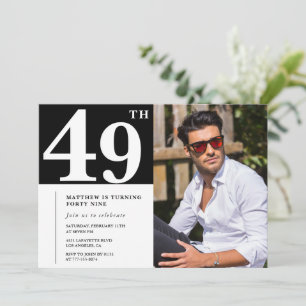 Convites de aniversário de 49 anos Preto e Branco 
