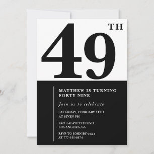 convites de aniversário de 49 anos Preto e Branco 