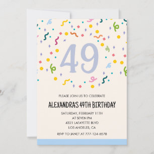 Convites de aniversário de 49 anos simples Confete