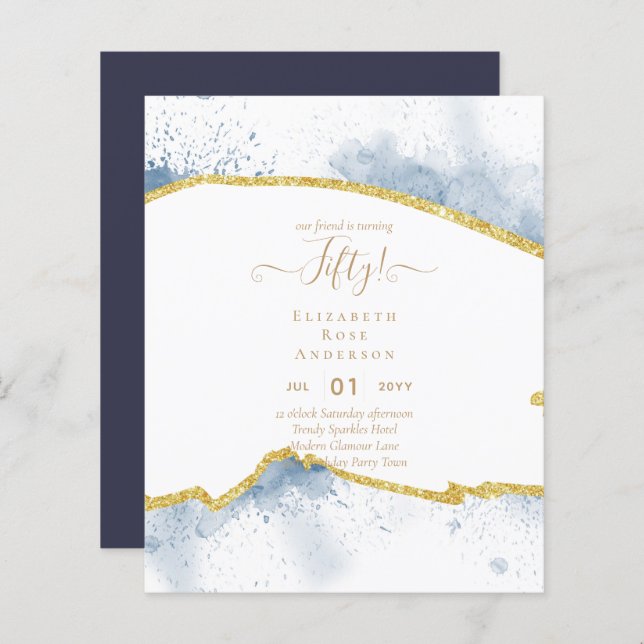 Convites de Aniversário de 50 Anos Brilho Glamour (Frente/Verso)