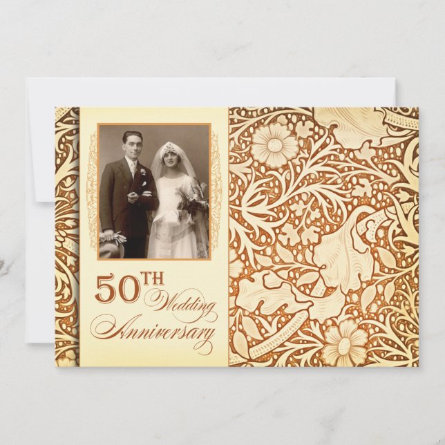 convites de aniversário de 50 anos dourado com fot (Frente)