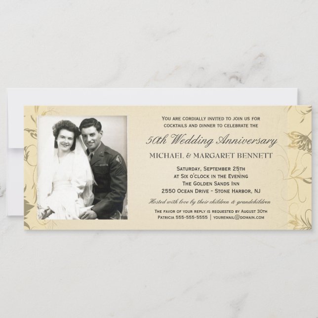 Convites de Aniversário de 50 anos - Floral Vitori (Frente)