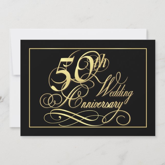 Convites de Aniversário de 50 anos - Formal Ouro (Frente)