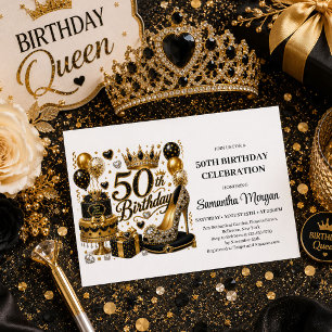 Convites de Aniversário de 50 anos Luxo Dourado e