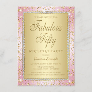 Convites de Aniversário de 50 Anos Rosa e Dourado