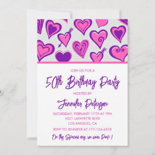 Convites de aniversário de 50 anos rosa Glam Heart