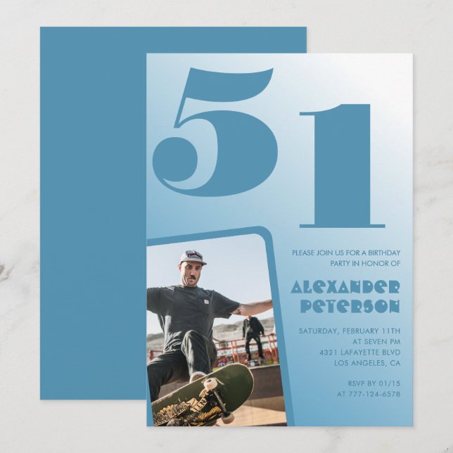 Convites de aniversário de 51 anos com gradiente d (Frente/Verso)