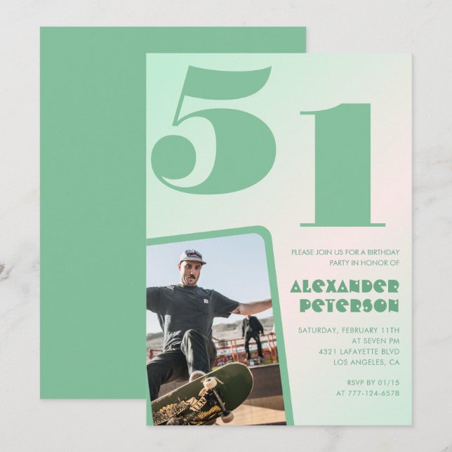 Convites de aniversário de 51 anos gradiente verde (Frente/Verso)