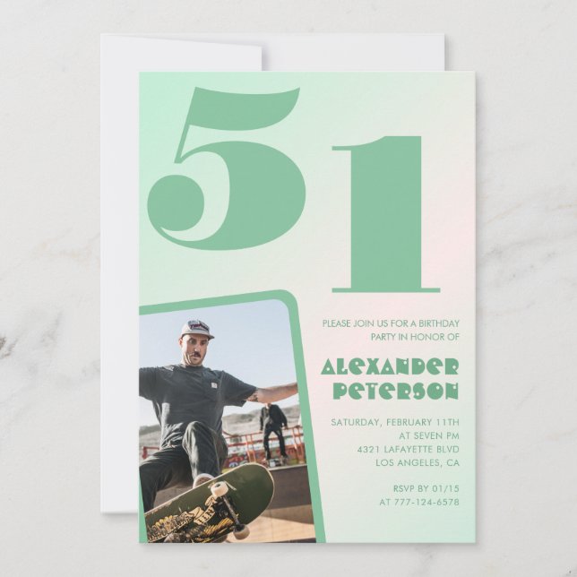 Convites de aniversário de 51 anos gradiente verde (Frente)
