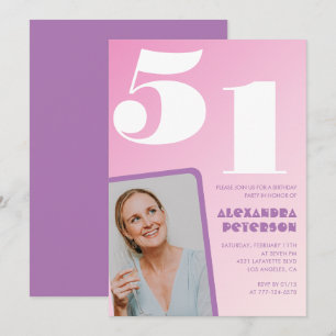 Convites de aniversário de 51 anos Pink Groovy Ret