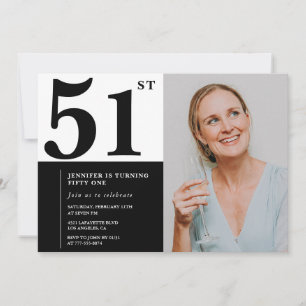 Convites de Aniversário de 51 anos Preto e Branco 