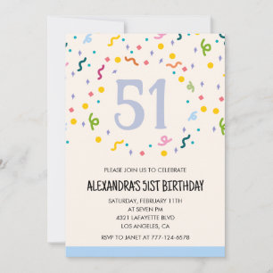 Convites de aniversário de 51 anos simples Confett